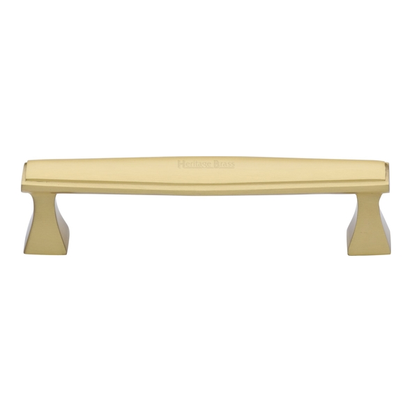 C0334 128-SB • 128 x 145 x 35mm • Satin Brass • Heritage Brass Art Deco Cabinet Pull Handle